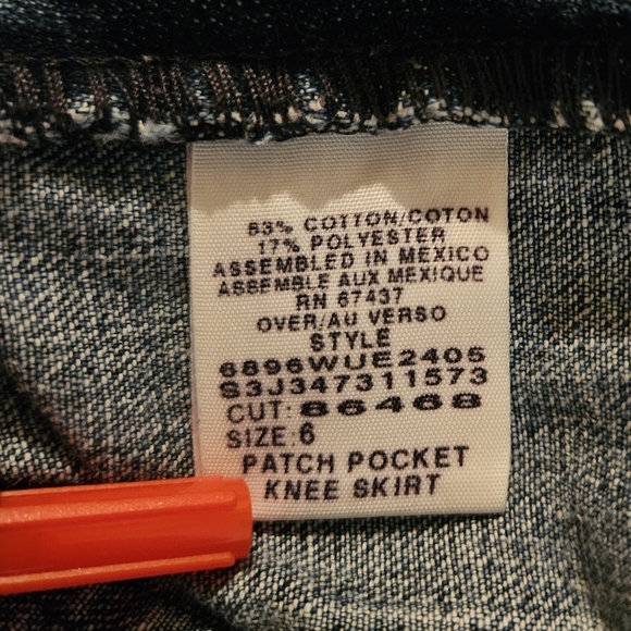 Polo Jeans Co~ Patch Pocket  Knee Skirt~ Vintage ~ Size 6~Red Stiching - Picture 13 of 15